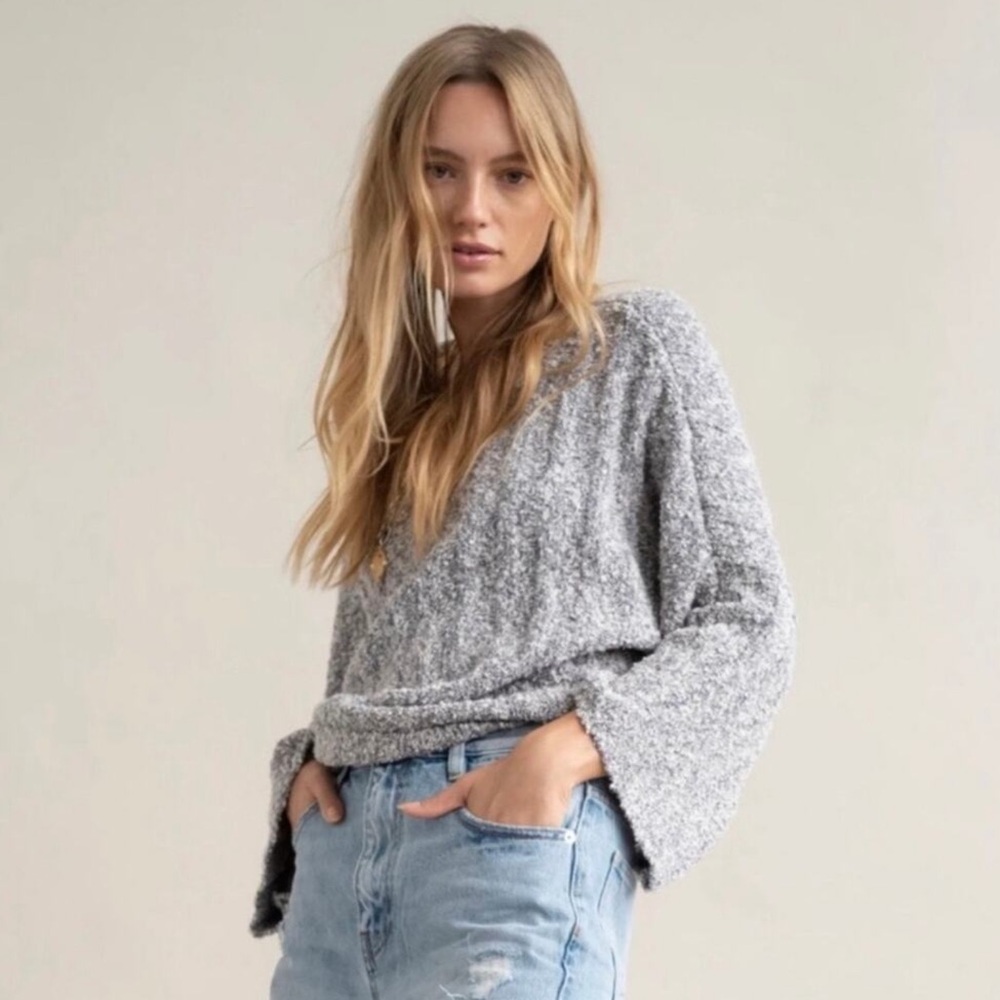 FREE PEOPLE Good Day Cropped Pullover Marled Gray Sweater Size S - Picture 3 of 13